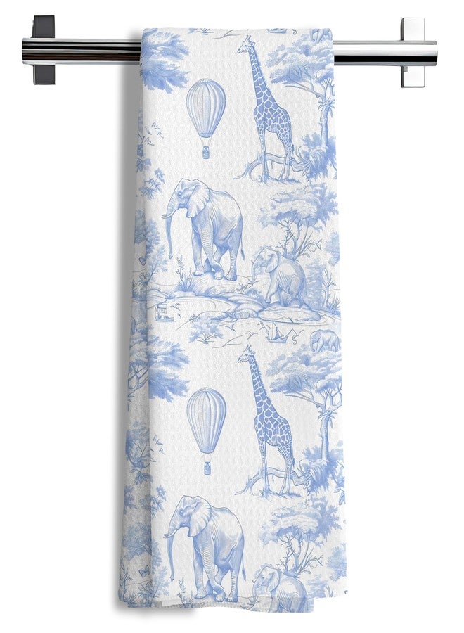 Nipil Chinoiserie Forest Decor Kitchen Towels for Bathroom, Grandmillennial Blue and White Wild Animals Hot Air Balloon Print Decorative Towels,16x24 Inch - Image 1